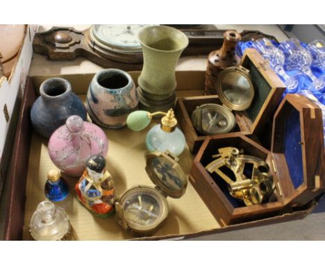 2 boxes including compass and sextons, vases, ornaments etc