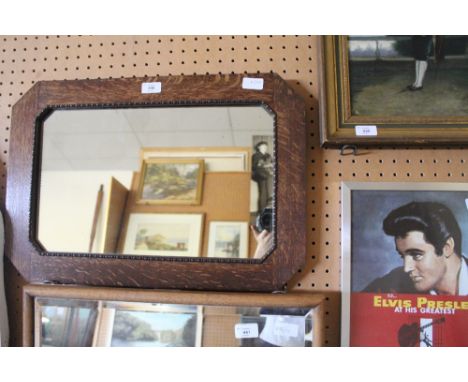 Oak framed vintage mirror with canted corners