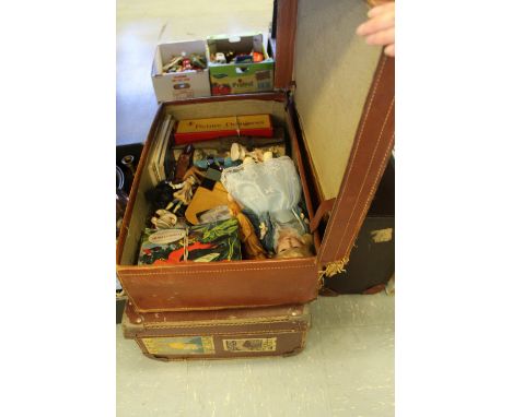 2 vintage suitcases with collectables inside