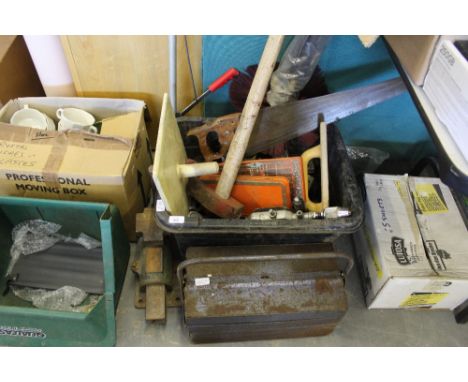 Various tools, toolbox, sweeping brushes etc