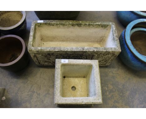 Oblong stone planter and small square planter