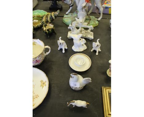 Royal Worcester Gilt/White Hen Egg Cups, Doves on a Bridge, Elephants & Stallion