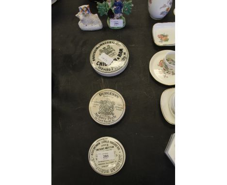 3 early advertising ceramic pot lids including Fortnum and Mason