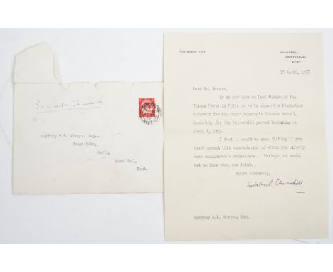 CHURCHILL, Winston Spencer (1874-1965).  A typed letter, signed, headed, "Chartwell, Westerham, Kent," dated "20 April, 1957"