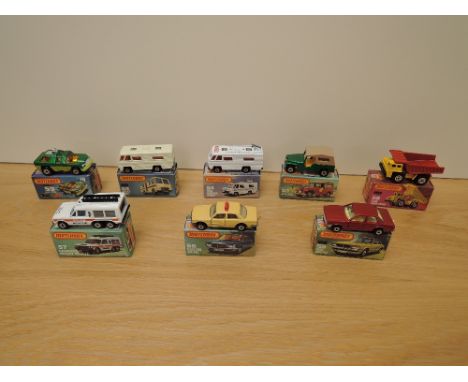 Eight Matchbox Series Superfast Lesney 1974-1982 die-casts, No 53 CJ-6 Jeep, green, No 54 Mobile Home, white, No 54 Nasa Trac