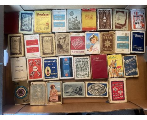 A box of vintage Advertising Playing Card Empty Boxes, some have incorrect card packs inside including Chas Kendall, Illingwo