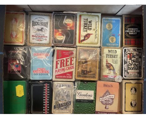 A box of vintage Advertising Playing Cards, Alcohol related including Wild Turkey, Jack Daniels, Archers, Gaston, Seppelts et