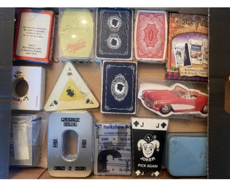 A box of vintage Advertising Playing Cards, Trick and Shape related including Harry Potter, Stanley, Paul Daniels etc , 30+, 