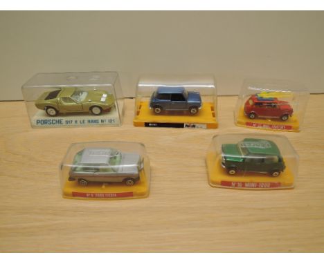 Three Guisval (spain) die-casts, No 9 Ford Fiesta, No 13 Mini 1000/Sky and No 16 Mini 1000 along with Polistil die-cast, EL 5