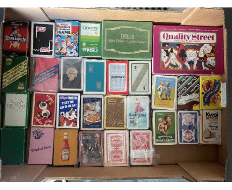 A box of vintage Advertising Playing Cards, mainly Food related including Kelloggs Crunchy Nut, Smiths Crisps, Tetley Tea, Le