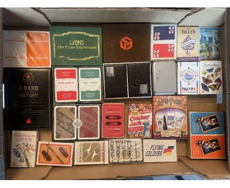 A box of vintage Advertising Playing Cards including Tetley, Nationwide, VSOP, Classic Cigars, Rolls Razor, some in sealed pa
