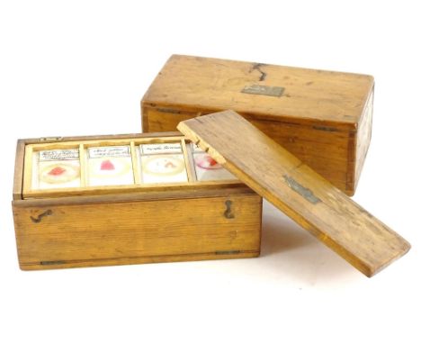 Two boxes of microscope slides, mainly related to medical specimens such as tumour's, etc.
