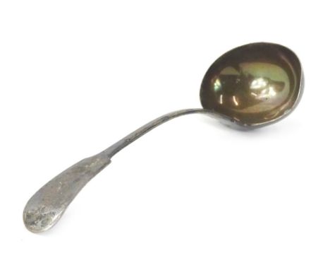 An early Victorian silver fiddle pattern ladle, Exeter 1839, 9oz.