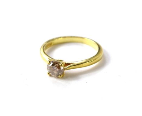 An 18ct gold diamond solitaire ring, with single round brilliant cut diamond, approx 0.5cts, in four peg claw setting, with s