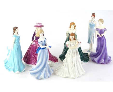 A collection of figurines, to include Royal Worcester, Newborn, Coalport, Figurine for December, Royal Worcester Pisces, Joy,