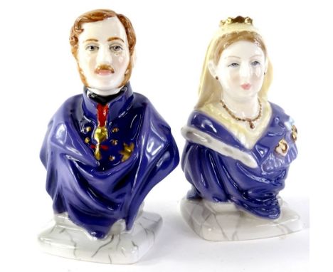 A pair limited edition Royal Worcester porcelain bust of Queen Victoria and Prince Albert, each in original box and certifica