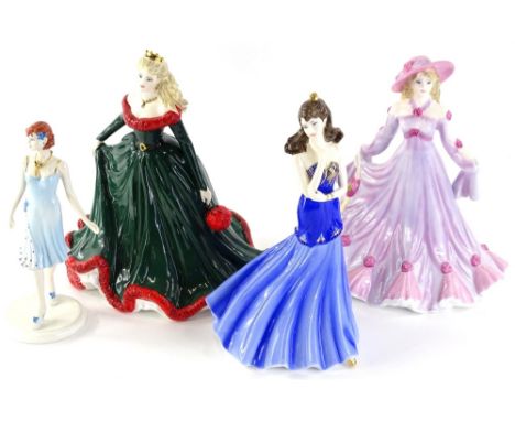 A collection of ceramic figurines, to include Doulton December Turquoise, Royal Worcester, Bridesmaid, Lady In Red, Grace, Ch
