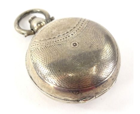 A silver circular Vesta case, with engine turned decoration, Birmingham assay, date letter indistinct, 3cm dia.