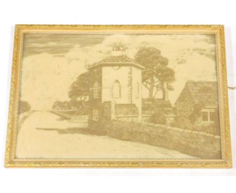 G B Granger. Ringinglow Round House, Sheffield, engraved and coloured onto a ceramic plaque, 29cm x 45cm.