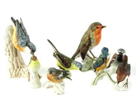Eight Goebel birds, to include a robin.