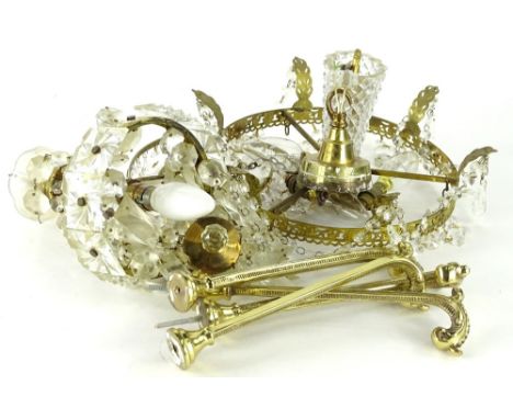Various cut glass light fittings, curtains, tie backs, etc.