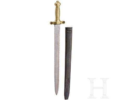 Pionier-Faschinenmesser M 1842/52, eidgenössische Ordonnanz  Kräftige Sägerückenklinge (etwas schartig) mit zweischneidiger M