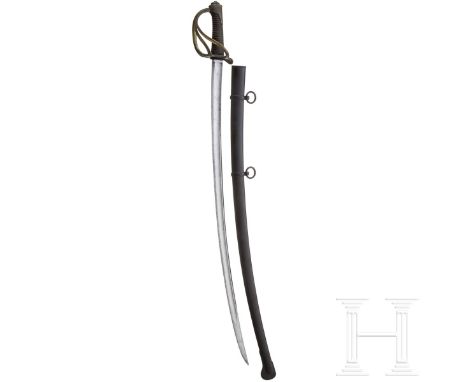 Säbel M 1822 für Offiziere der leichten Kavallerie  Kräftige, leicht gekrümmte Klinge à la Montmorency (fleckig), auf dem Rüc