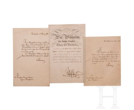 Kaiser Wilhelm II. - signiertes Besitzzeugnis zum Erinnerungszeichen zur Silbernen Hochzeit 1906 an Andreas Höpfner, Kammerdi