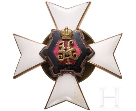 Absolventen-Abzeichen der Nikolaevsky-Ingenieursschule in St. Petersburg, Russland, um 1910  Bronze, teils emailliert und ver