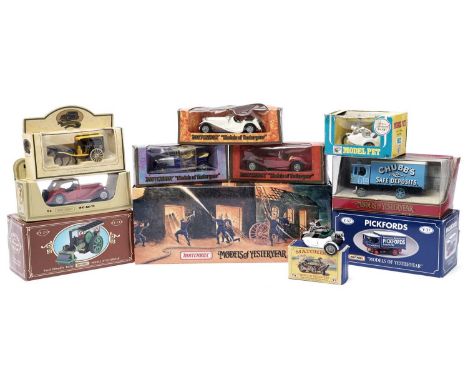 Matchbox Models of Yesteryear diecast model vehicles, including: 1936 Leyland Cub FK-7 Fire Engine, YFE08; Y-8 1914 Sunbeam M