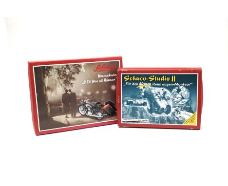 A Schuco-Studio II Montagekasten model set; and a Schuco Montagekasten NSU Max with sidecar, each boxed. (2)