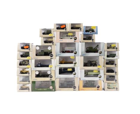 A selection of Oxford diecast 1:76 scale vehicles, primarily from the Military, Haulage, Omnibus, and Automobile Company seri