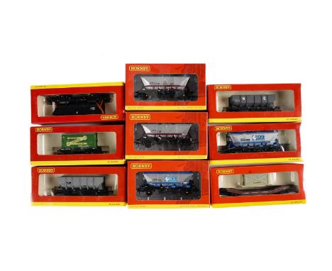 A selection of Hornby 00-gauge rolling stock, all boxed, including: R6130A BR Lowmac EP 'E260855'; R6124B BR 20 Ton Hopper '4