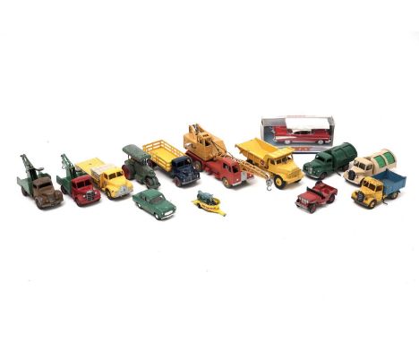 A collection of diecast model vehicles, including: a Lesney Matchbox Series Honda Motorcyle &amp; trailer; a Dinky Toys by Me