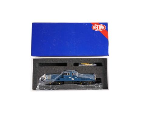 Heljan 00-gauge diesel locomotive, 17051, 8545 British Rail blue with light yellow panel, boxed.