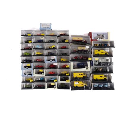 A selection of Oxford Diecast 1:76 scale vehicles, all boxed, including: Ford Cortina MKII; Jaguar E Type Open; Morris Minor 