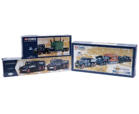 Two Corgi Classics Pickfords diecast model vehicle sets, 55201 and 16704; and Corgi Pickfords diecast model set, 17904, each 