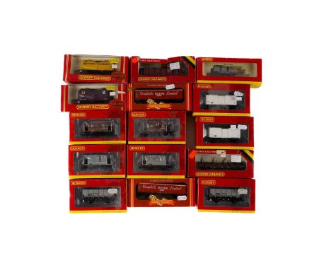 Hornby 00-gauge rolling stock, including hopper wagons, brake vans, tankers and other items, boxed. (15)