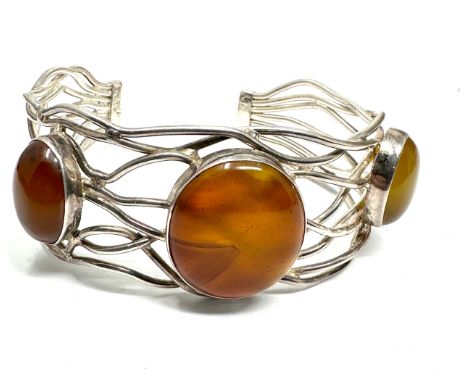 Vintage silver Carnelian stone set bangle weight 56g hallmarked 925 