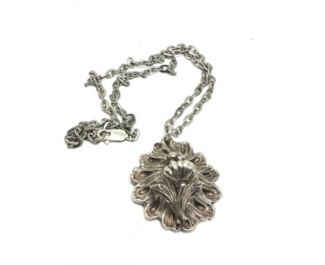 Vintage silver floral pendant necklace chain hallmarked 925 weight 30g 