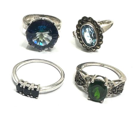 4 vintage sterling silver gemstone set rings 