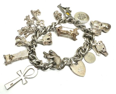 Vintage silver charm bracelet and charms inc georg jensen st christopher &amp; opening charms weight 73g 