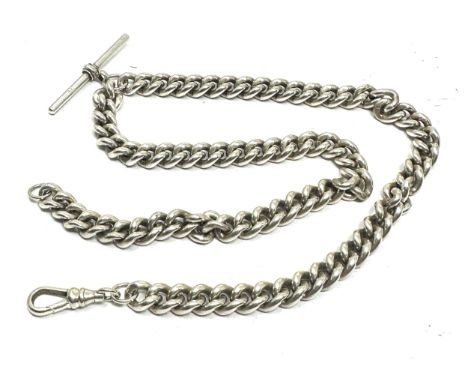heavy vintage silver double albert watch chain weight 68g 