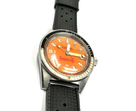 Vintage Blandford Ocean Diver 25 Atmos Supermatic stainless steel wristwatch with orange dial, luminous hands and luminous do