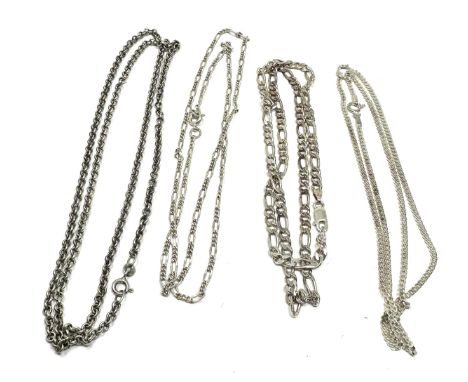4 vintage silver necklace chains weight 33g 