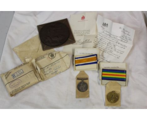First World War memorial (death) plaque, named to Wilfred Harold Walker, in original cardboard packet, together with War and 
