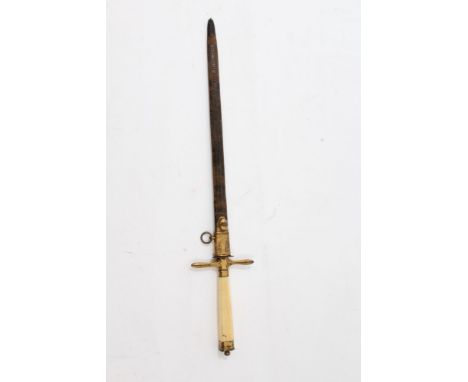 Georgian Naval midshipman's dirk with gilt copper mounts, ivory grip, propeller crossguard, straight tapered fullered blade i