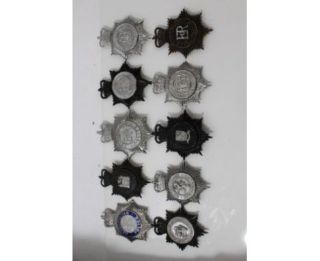 Ten 1950s onwards Queens Crown Police helmet plates - various