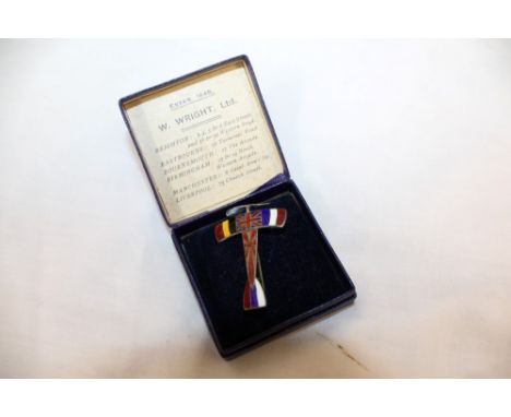 Unusual First World War silver and enamel sweetheart brooch 'The Allies Aeroplane', stamped - Reg. no. 644982, W.W. Ld. Sterl