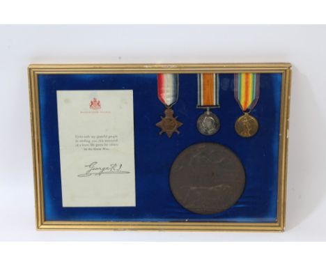 First World War memorial (death) plaque, named to Morris Lewis, together with trio comprising 1914 - 1915 Star, War and Victo